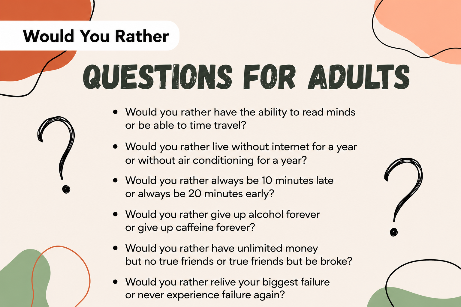 Would You Rather Questions for Adults: Funny, Deep & Thought-Provoking Ideas for Game Nights & Conversations